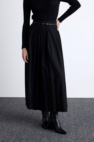 Wide Pleated Skirt Black