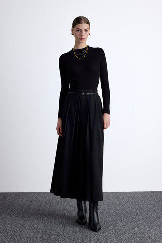 Wide Pleated Skirt Black