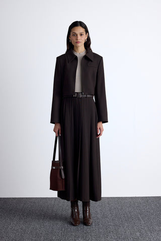 Klasik Crop Blazer Koyu Kahverengi
