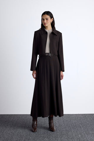 Klasik Crop Blazer Koyu Kahverengi