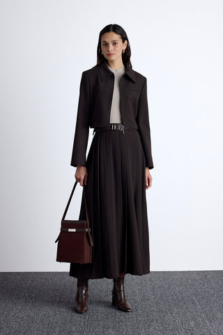 Klasik Crop Blazer Koyu Kahverengi