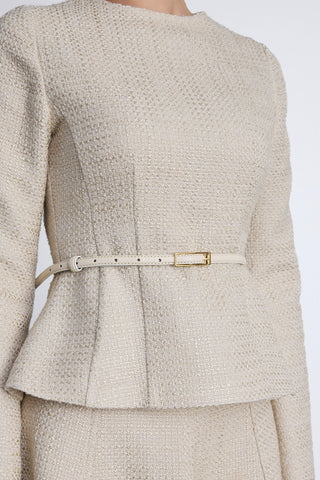 Peplum Detail Tweed Blouse Beige