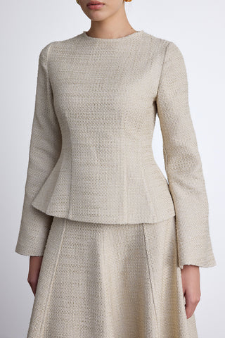 Peplum Detail Tweed Blouse Beige