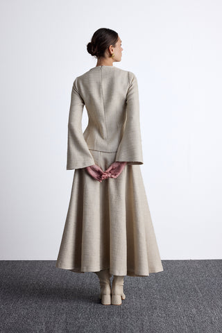 Peplum Detail Tweed Blouse Beige