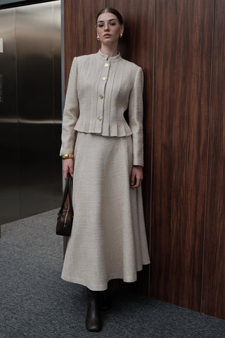 Textured Buttoned Jacket Beige