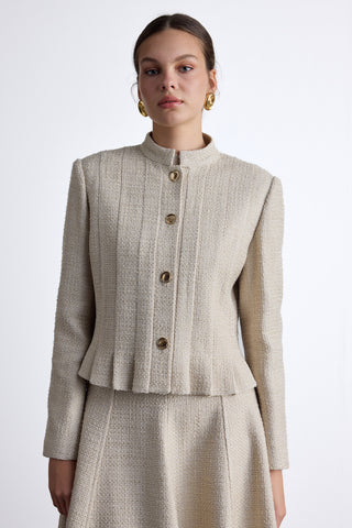 Textured Buttoned Jacket Beige