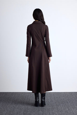 Premium Knitted Collared Dress Brown