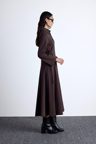 Premium Knitted Collared Dress Brown