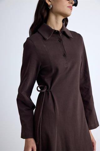 Premium Knitted Collared Dress Brown