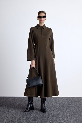 Premium Knitted Collared Dress Khaki