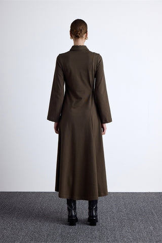 Premium Knitted Collared Dress Khaki