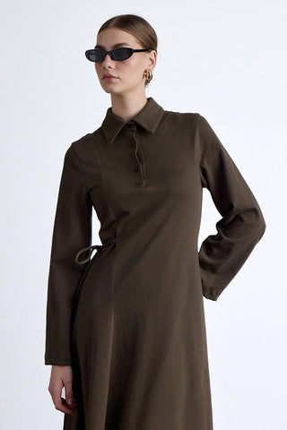 Premium Knitted Collared Dress Khaki