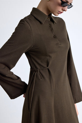 Premium Knitted Collared Dress Khaki