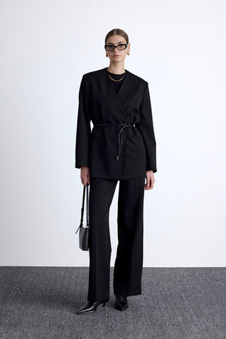 Classic Belted Blazer Black
