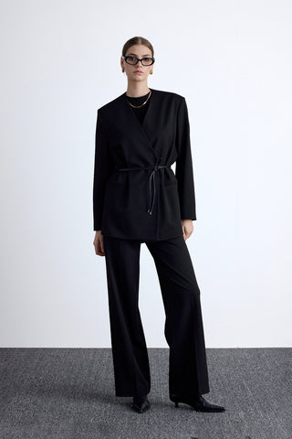 Classic Belted Blazer Black