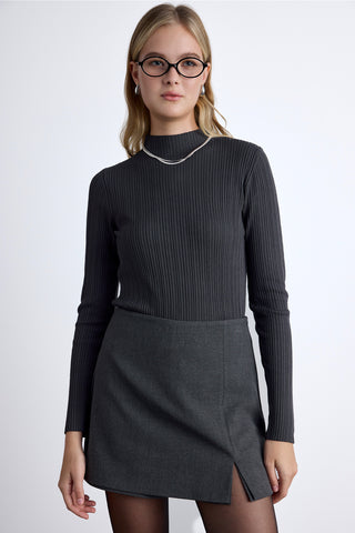 High Neck Knit Blouse Anthracite