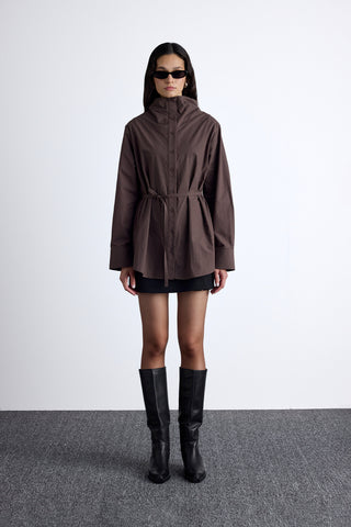 High Neck Design Shirt Brown