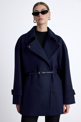 Mari Double Breasted Trench Coat Navy Blue