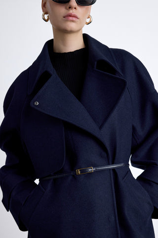 Mari Double Breasted Trench Coat Navy Blue