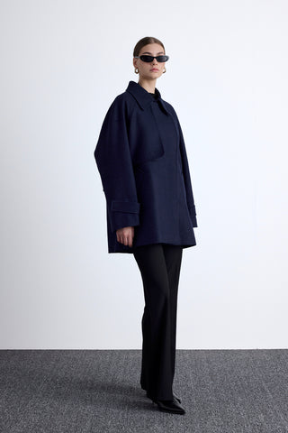 Mari Double Breasted Trench Coat Navy Blue