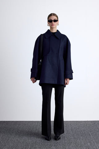 Mari Double Breasted Trench Coat Navy Blue