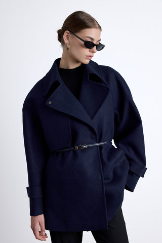 Mari Double Breasted Trench Coat Navy Blue
