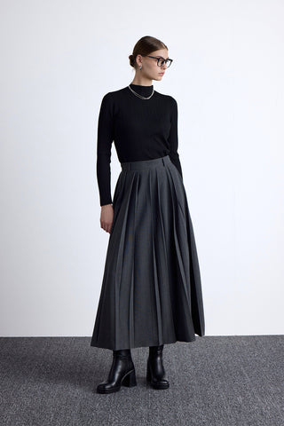 Wide Pleated Skirt Anthracite