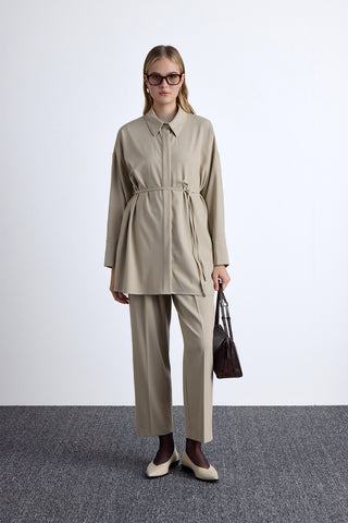 Wide Collar Tunic Beige