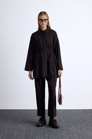 Wide Collar Tunic Dark Brown