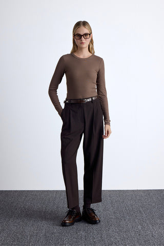 Classic Pleated Pants Dark Brown