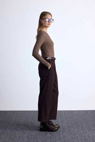 Classic Pleated Pants Dark Brown
