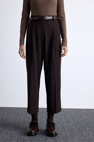 Classic Pleated Pants Dark Brown