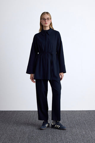 Classic Pleated Pants Navy Blue