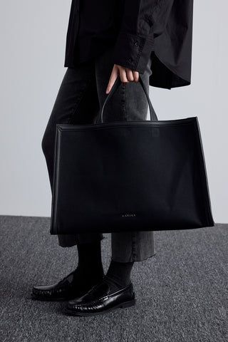 Suni Deri Detaylı Canvas Shopper Siyah