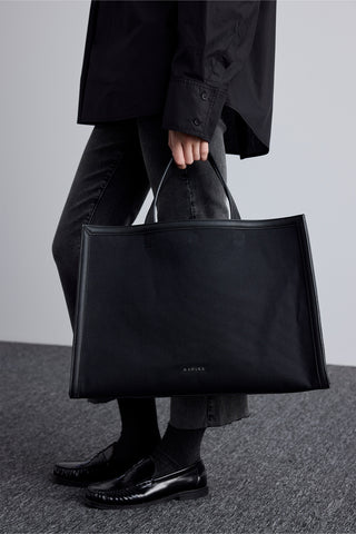 Suni Deri Detaylı Canvas Shopper Siyah