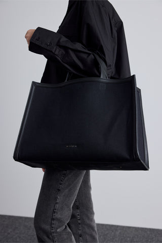 Suni Deri Detaylı Canvas Shopper Siyah
