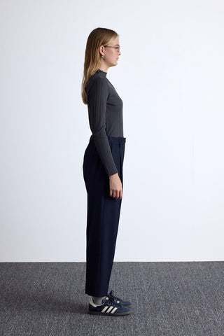 Classic Pleated Pants Navy Blue