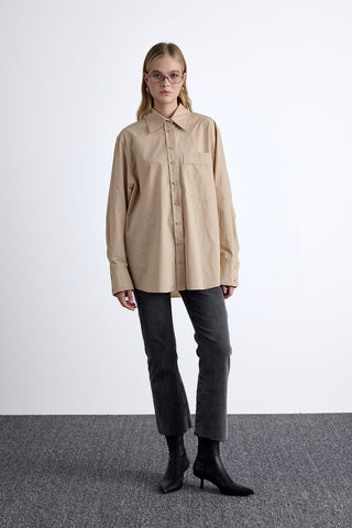 Pleated Oversized Shirt Camel