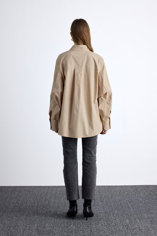 Pleated Oversized Shirt Camel