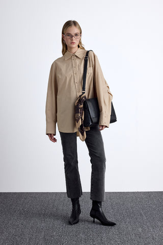 Pleated Oversized Shirt Camel