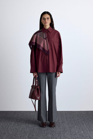 Pleated Oversized Shirt Burgundy