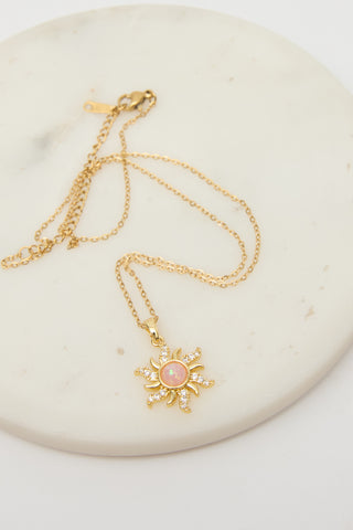 Opal Sun Pendant Necklace Pink