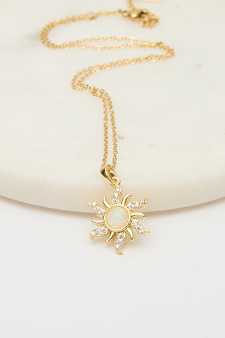 Opal Sun Pendant Necklace White