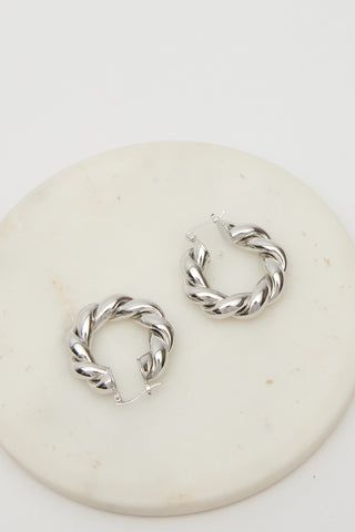 Steel Twist Hoop Earrings Silver