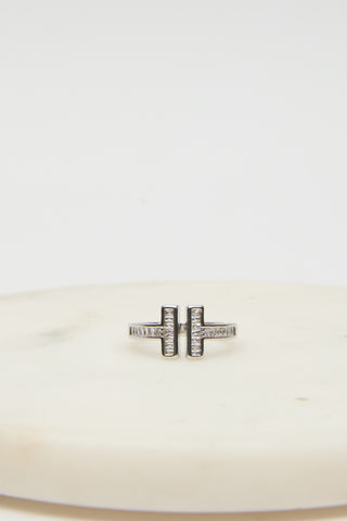 Stone-Encrusted T-Ring Silver