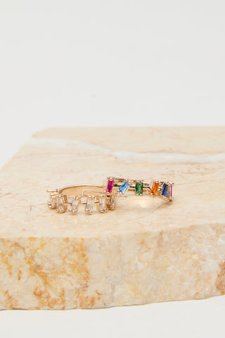 Colorful Stone Baguette Ring White