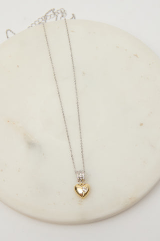 Zircon Heart Pendant Necklace Light Yellow