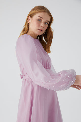 Organza Stone Embroidered Evening Dress Dusty Rose