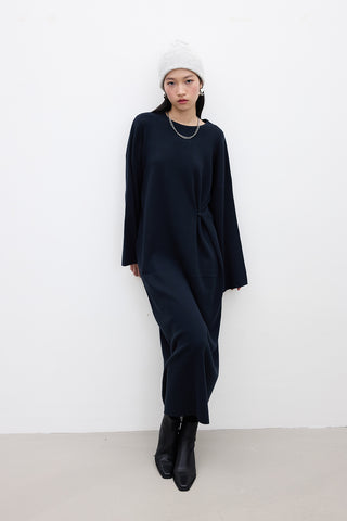 Tie Knit Dress Navy Blue