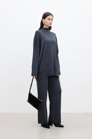 Straight Leg Knit Pants Anthracite